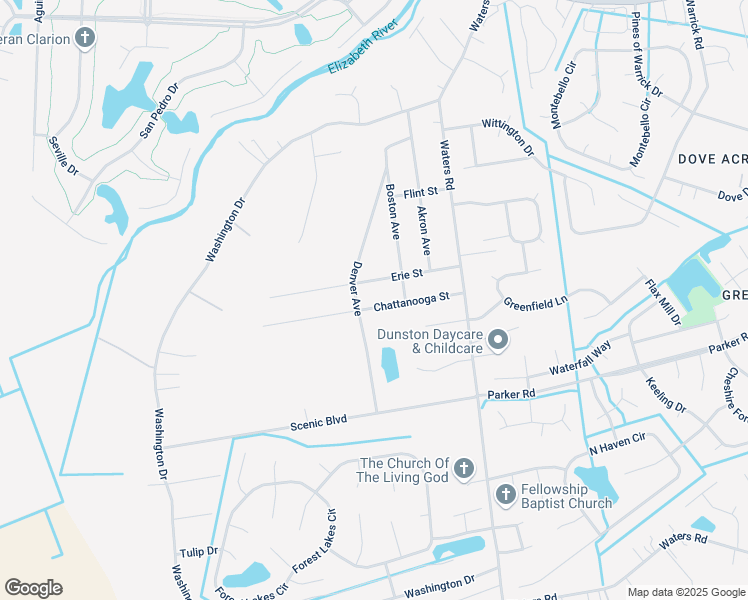 map of restaurants, bars, coffee shops, grocery stores, and more near 956A Chattanooga Street in Chesapeake