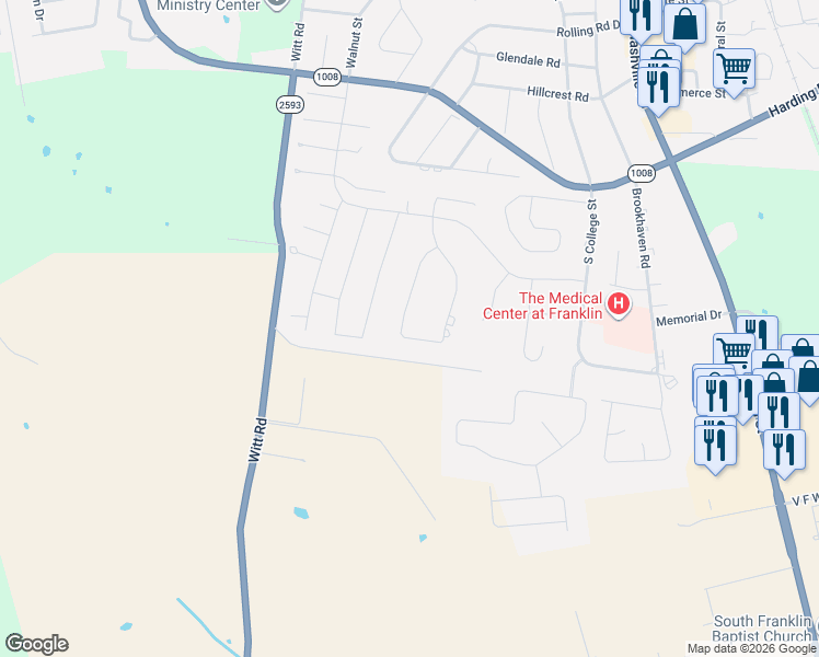 map of restaurants, bars, coffee shops, grocery stores, and more near 101-439 Perdue Road in Franklin