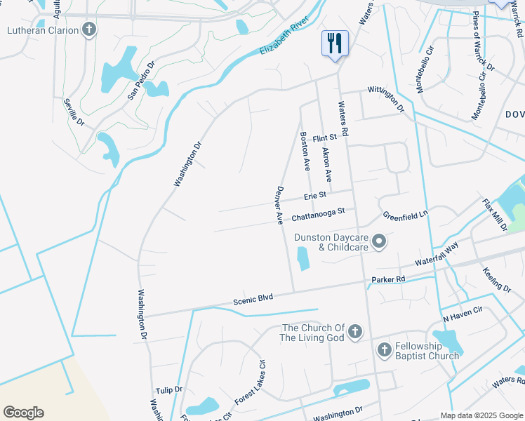 map of restaurants, bars, coffee shops, grocery stores, and more near 1008 Erie Street in Chesapeake