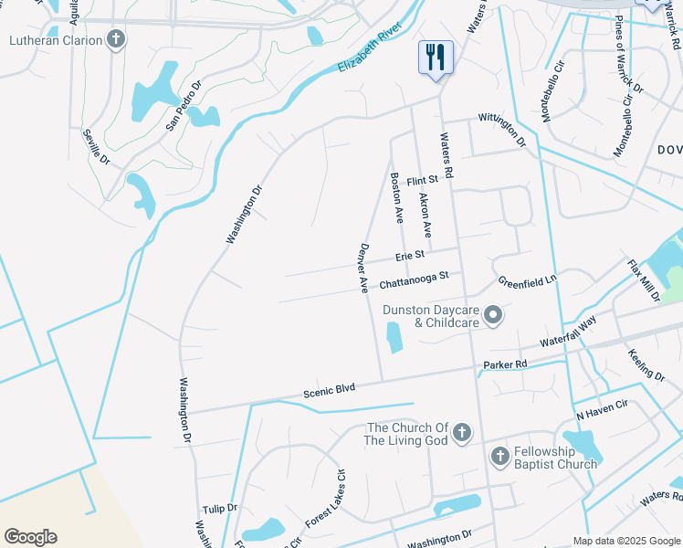map of restaurants, bars, coffee shops, grocery stores, and more near 1008 Erie Street in Chesapeake