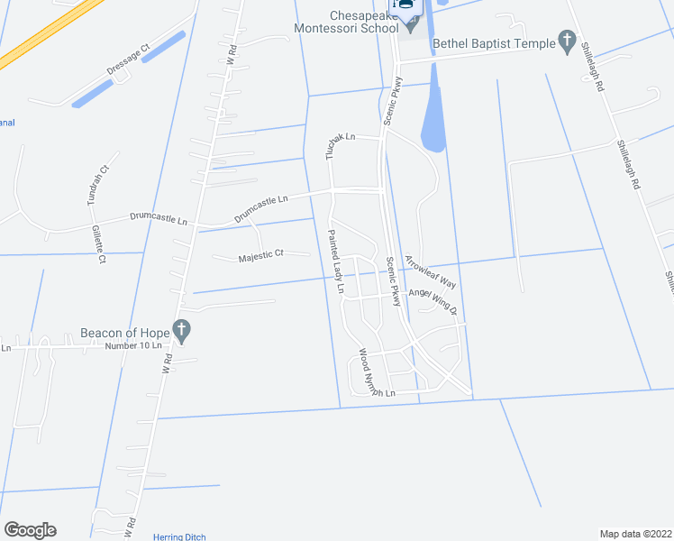 map of restaurants, bars, coffee shops, grocery stores, and more near 932 Painted Lady Lane in Chesapeake