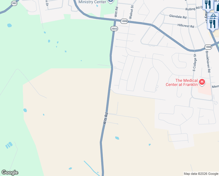 map of restaurants, bars, coffee shops, grocery stores, and more near 1400 Witt Road in Franklin