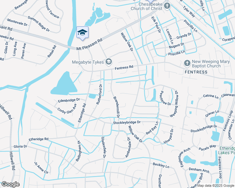 map of restaurants, bars, coffee shops, grocery stores, and more near 801 Loblolly Court in Chesapeake