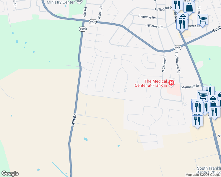 map of restaurants, bars, coffee shops, grocery stores, and more near 1122 Bennington Place in Franklin