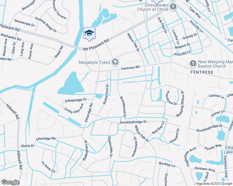 map of restaurants, bars, coffee shops, grocery stores, and more near 809 Brandermill Court in Chesapeake