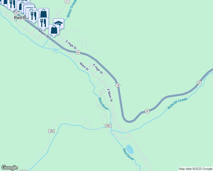 map of restaurants, bars, coffee shops, grocery stores, and more near 1300-1312 Last Chance Trail in Red River