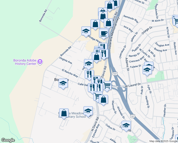 map of restaurants, bars, coffee shops, grocery stores, and more near in Salinas