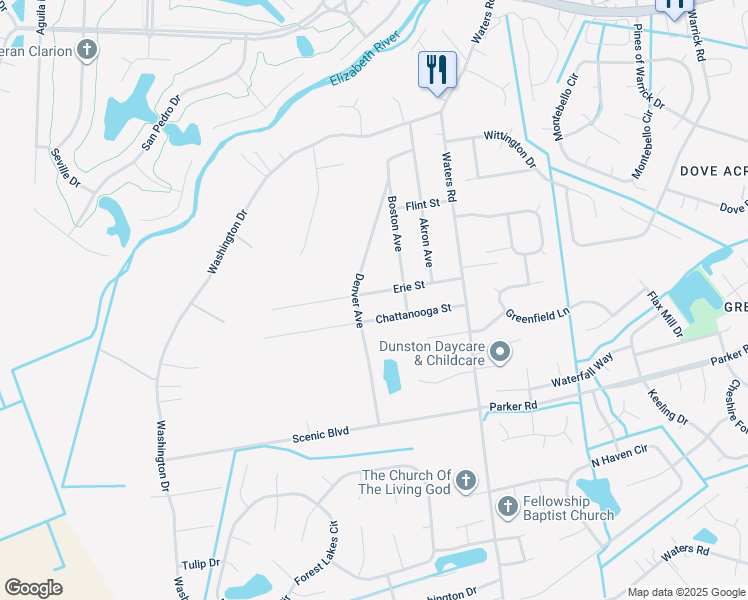 map of restaurants, bars, coffee shops, grocery stores, and more near 939 Erie Street in Chesapeake