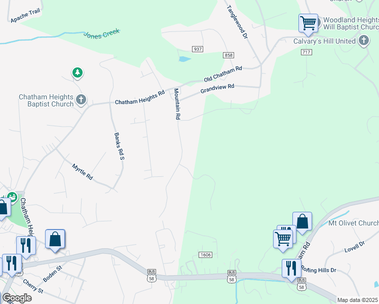 map of restaurants, bars, coffee shops, grocery stores, and more near 1031 Mountain Road in Martinsville