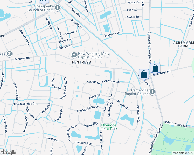 map of restaurants, bars, coffee shops, grocery stores, and more near 1121 Grandy Court in Chesapeake