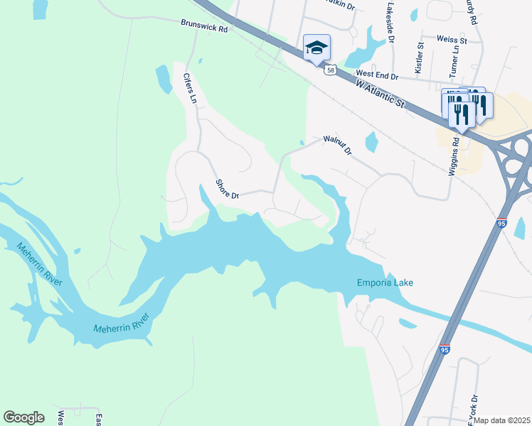 map of restaurants, bars, coffee shops, grocery stores, and more near 113 Walnut Circle in Emporia