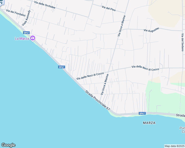 map of restaurants, bars, coffee shops, grocery stores, and more near 41 Viale Malibù in Santa Maria del Focallo