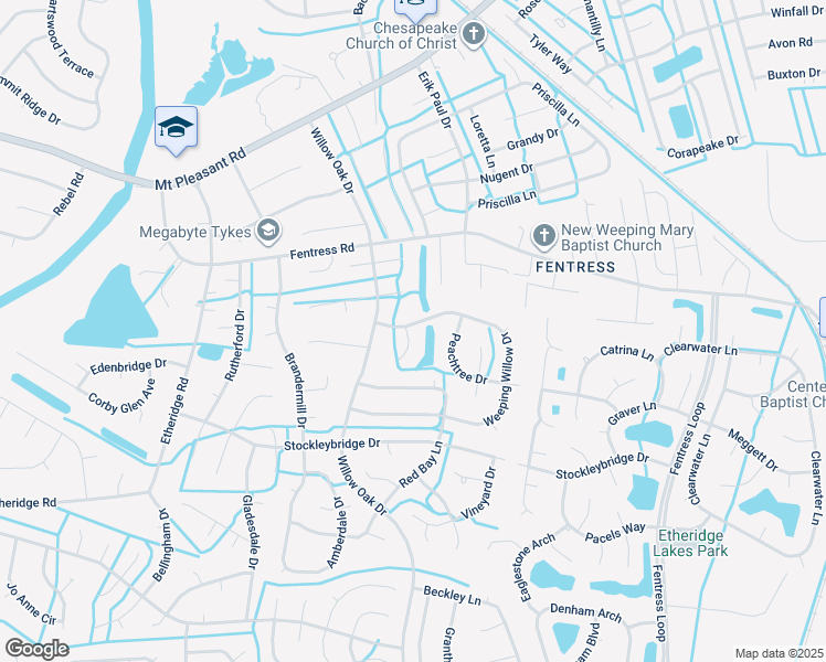 map of restaurants, bars, coffee shops, grocery stores, and more near 801 Pin Oak Place in Chesapeake