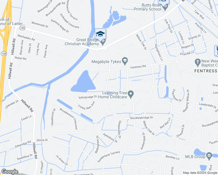 map of restaurants, bars, coffee shops, grocery stores, and more near 701 Lindenbrook Lane in Chesapeake