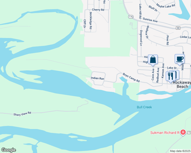 map of restaurants, bars, coffee shops, grocery stores, and more near 224 Indian Run in Rockaway Beach