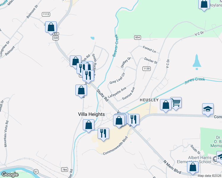 map of restaurants, bars, coffee shops, grocery stores, and more near 243 Gray Leaf Circle in Martinsville