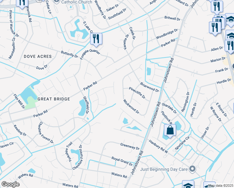 map of restaurants, bars, coffee shops, grocery stores, and more near 533 Archer Drive in Chesapeake