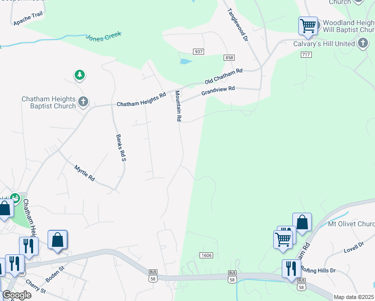 map of restaurants, bars, coffee shops, grocery stores, and more near 1031 Mountain Road in Martinsville