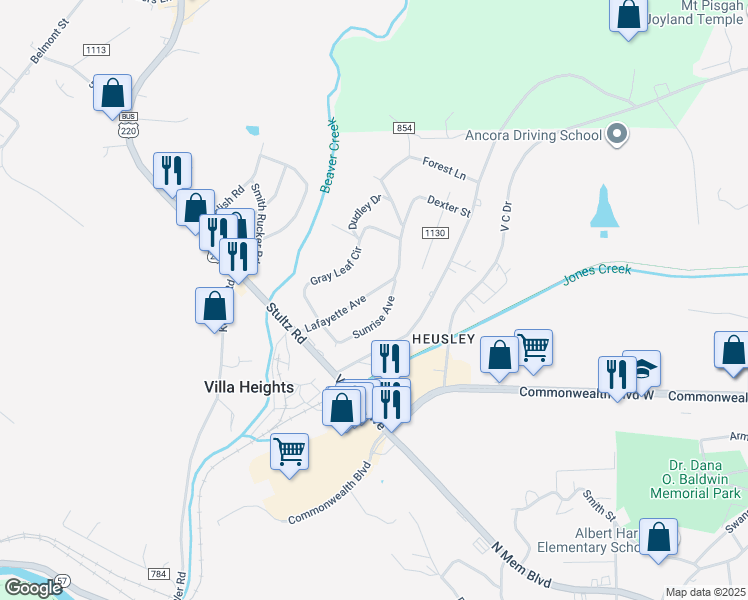 map of restaurants, bars, coffee shops, grocery stores, and more near 175 Lafayette Avenue in Martinsville