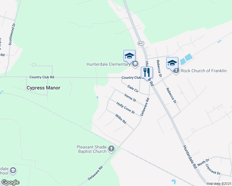 map of restaurants, bars, coffee shops, grocery stores, and more near 141 Verna Street in Franklin