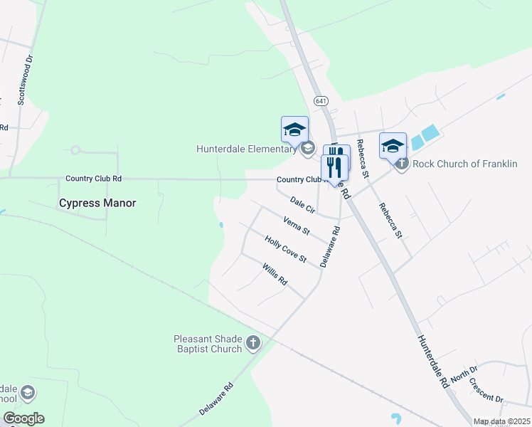 map of restaurants, bars, coffee shops, grocery stores, and more near 141 Verna Street in Franklin