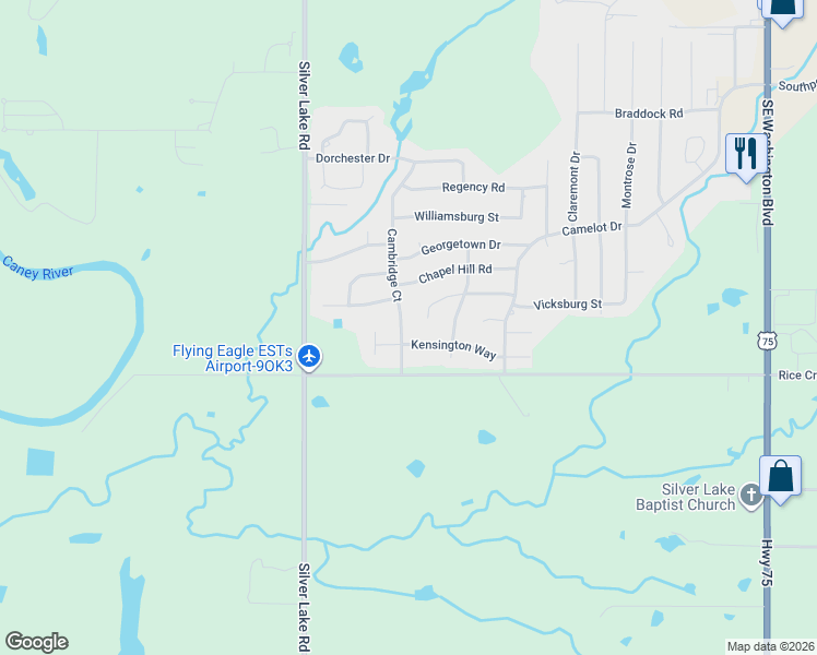 map of restaurants, bars, coffee shops, grocery stores, and more near 3216 Cambridge Court in Bartlesville