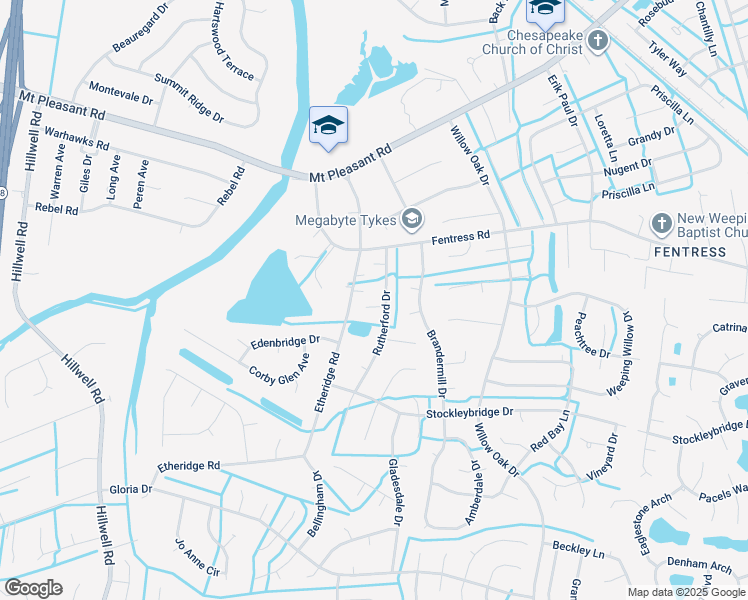 map of restaurants, bars, coffee shops, grocery stores, and more near 708 Lindenbrook Lane in Chesapeake