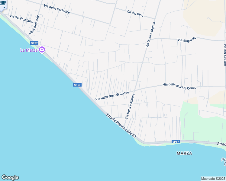 map of restaurants, bars, coffee shops, grocery stores, and more near 41 Viale Malibù in Santa Maria del Focallo