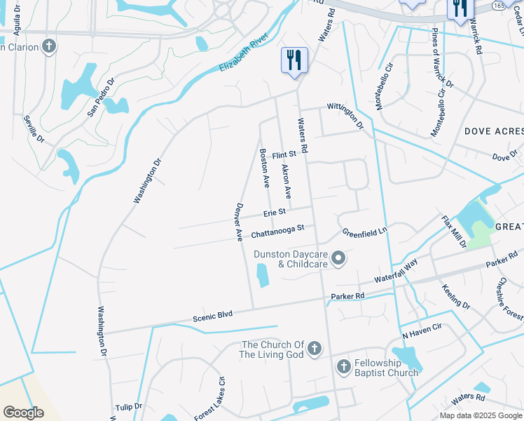 map of restaurants, bars, coffee shops, grocery stores, and more near 935 Erie Street in Chesapeake