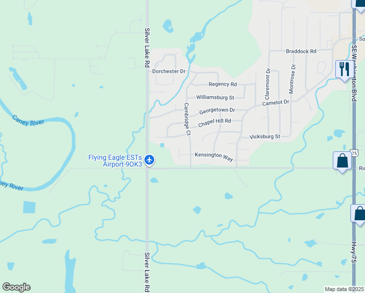 map of restaurants, bars, coffee shops, grocery stores, and more near 3210 Southeast Kensington Court in Bartlesville