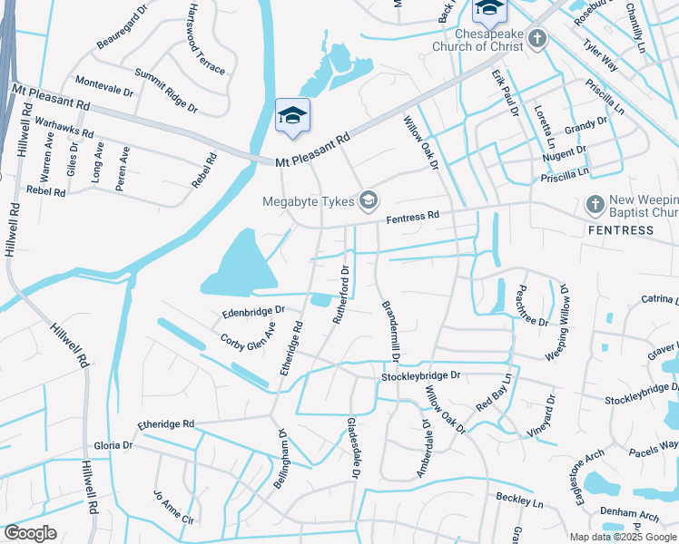 map of restaurants, bars, coffee shops, grocery stores, and more near 712 Lindenbrook Lane in Chesapeake