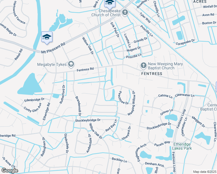 map of restaurants, bars, coffee shops, grocery stores, and more near 912 Weeping Willow Drive in Chesapeake