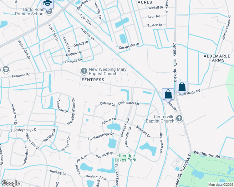 map of restaurants, bars, coffee shops, grocery stores, and more near 1120 Grandy Court in Chesapeake