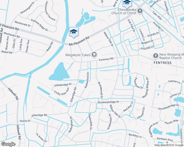 map of restaurants, bars, coffee shops, grocery stores, and more near 804 Brandermill Court in Chesapeake