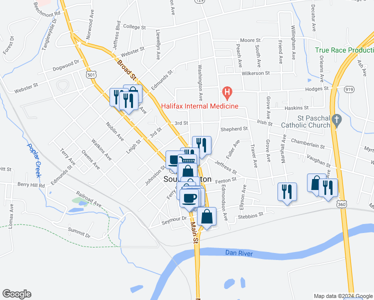 map of restaurants, bars, coffee shops, grocery stores, and more near 700 Broad Street in South Boston