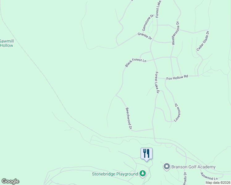 map of restaurants, bars, coffee shops, grocery stores, and more near 183 Black Forest Lane in Branson West
