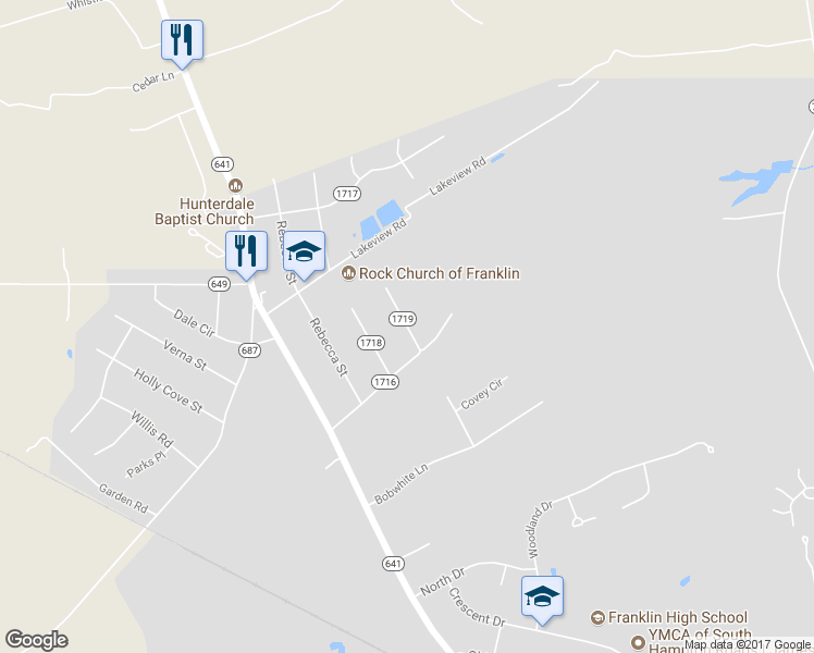 map of restaurants, bars, coffee shops, grocery stores, and more near 713 Chaucer Court in Franklin