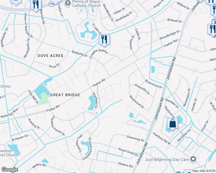map of restaurants, bars, coffee shops, grocery stores, and more near 621 Glasgow Street in Chesapeake