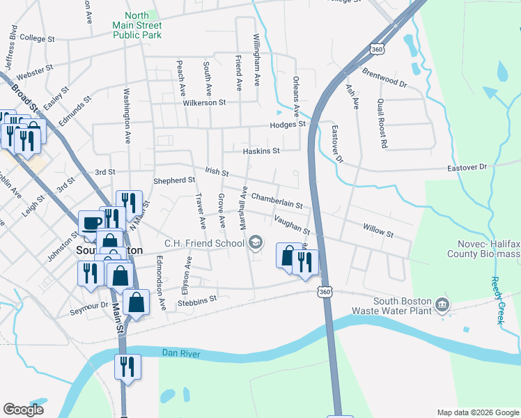 map of restaurants, bars, coffee shops, grocery stores, and more near 1705 Vaughan Street in South Boston