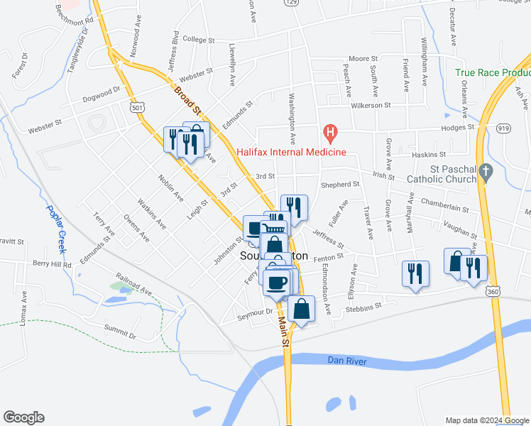 map of restaurants, bars, coffee shops, grocery stores, and more near 700 Broad Street in South Boston