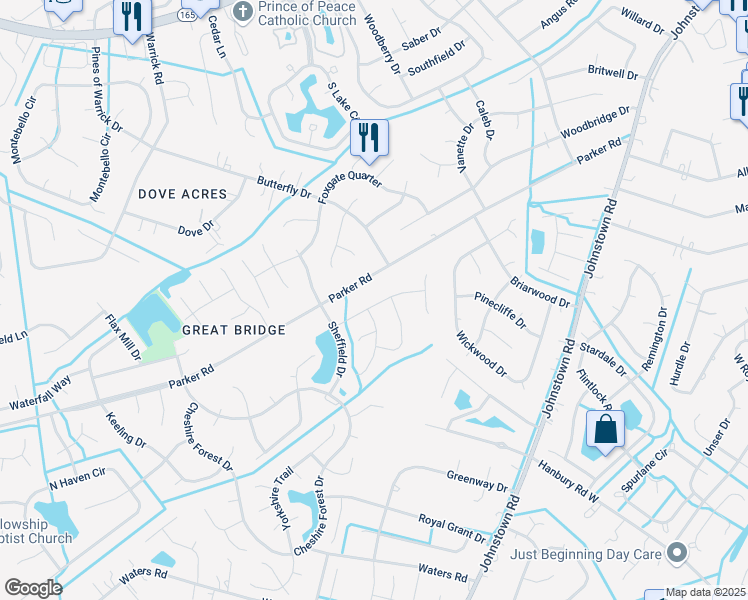map of restaurants, bars, coffee shops, grocery stores, and more near 624 Glasgow Street in Chesapeake