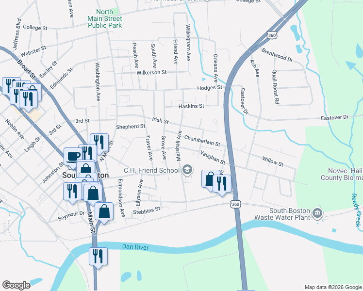 map of restaurants, bars, coffee shops, grocery stores, and more near 1705 Vaughan Street in South Boston
