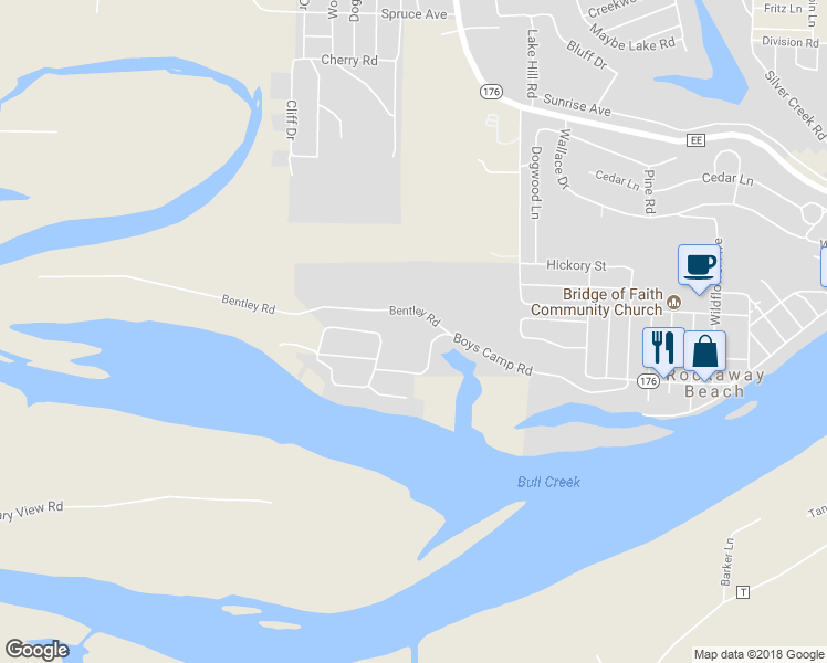 map of restaurants, bars, coffee shops, grocery stores, and more near 588 Boys Camp Road in Rockaway Beach