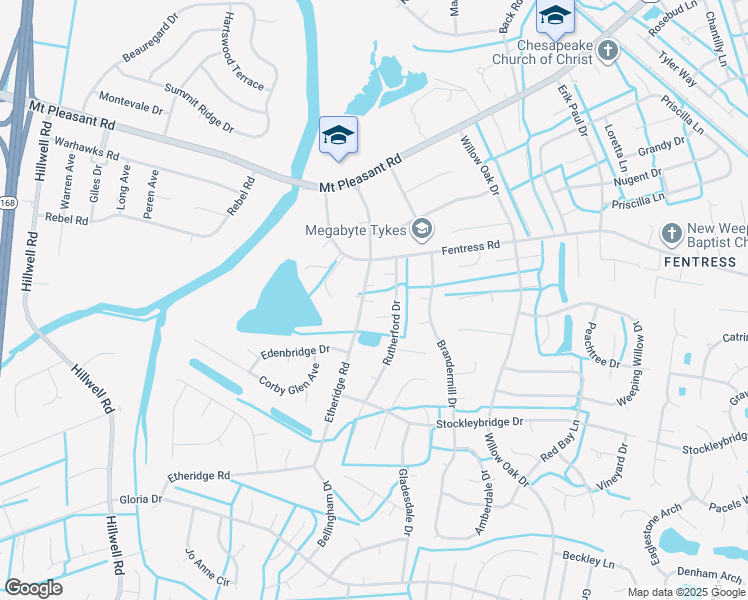 map of restaurants, bars, coffee shops, grocery stores, and more near 708 Lindenbrook Lane in Chesapeake