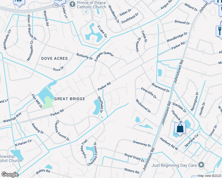 map of restaurants, bars, coffee shops, grocery stores, and more near 624 Glasgow Street in Chesapeake