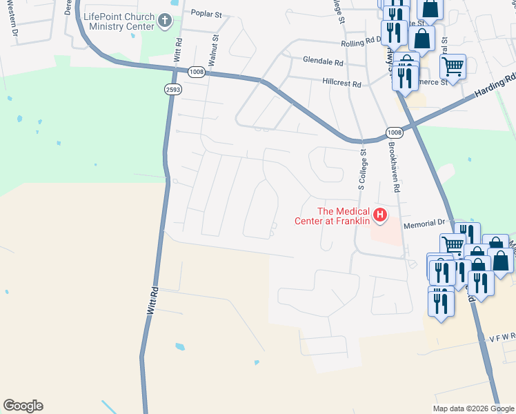 map of restaurants, bars, coffee shops, grocery stores, and more near 1122 Bennington Place in Franklin