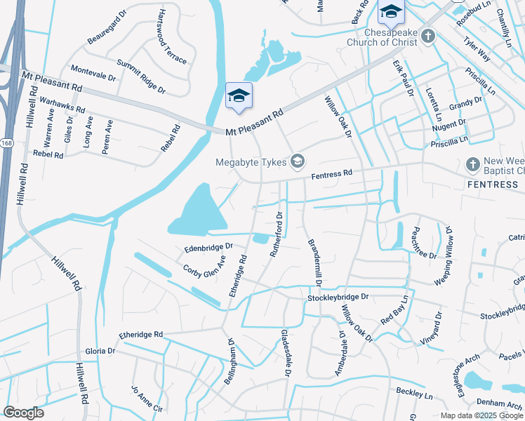 map of restaurants, bars, coffee shops, grocery stores, and more near 708 Lindenbrook Lane in Chesapeake