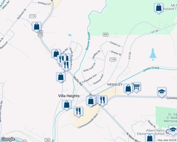 map of restaurants, bars, coffee shops, grocery stores, and more near 243 Gray Leaf Circle in Martinsville