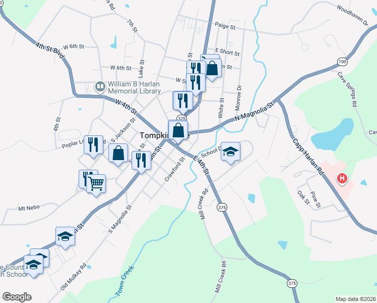 map of restaurants, bars, coffee shops, grocery stores, and more near 411 Crawford Street in Tompkinsville