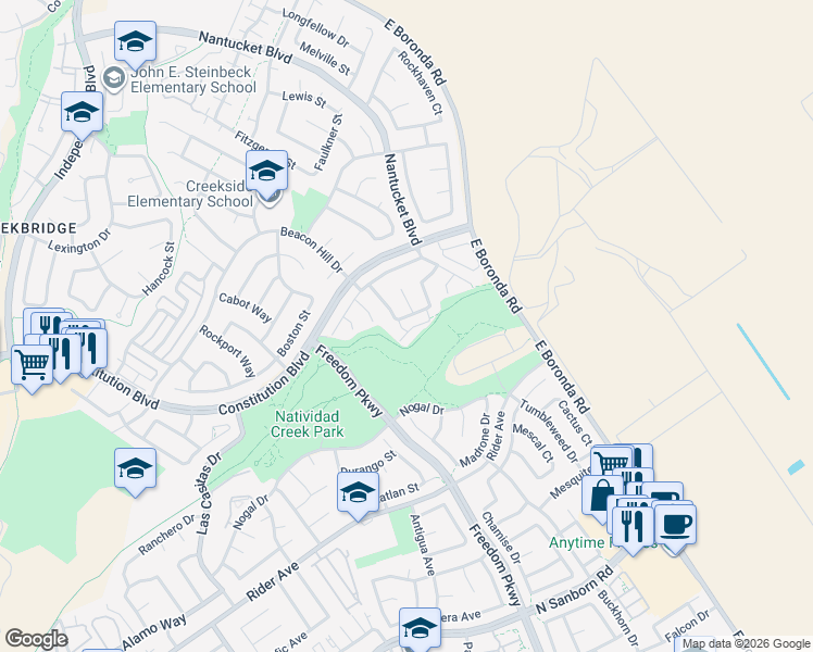 map of restaurants, bars, coffee shops, grocery stores, and more near 10 Liberty Way in Salinas
